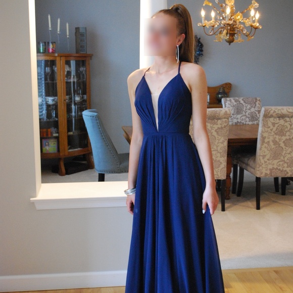faviana navy blue prom dress
